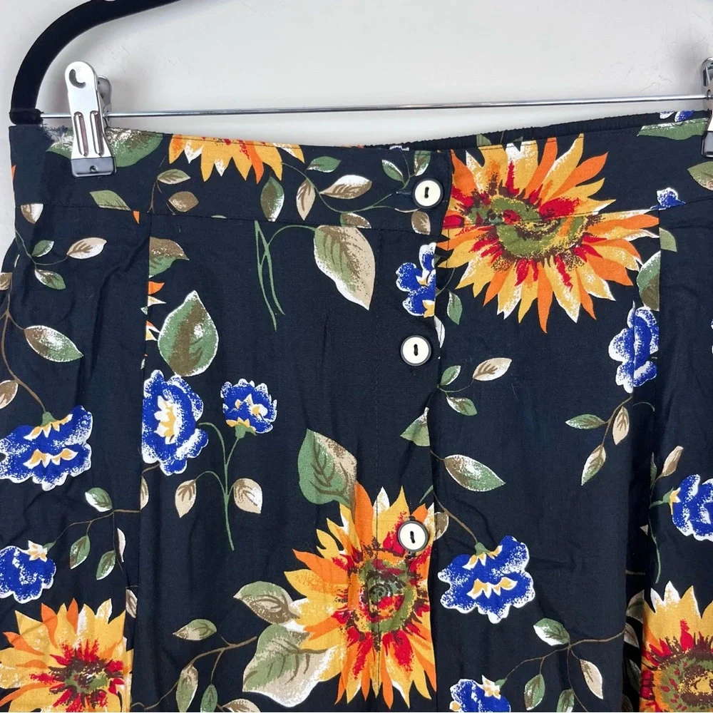 Vintage 90s Maxi Skirt Medium Sunflower Fairy Grunge Cottagecore Button Front - Picture 2 of 9